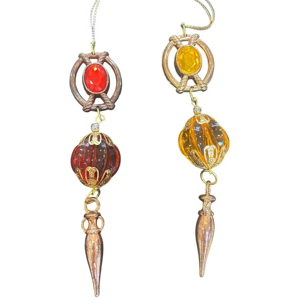 Bohemian Beaded Tassel Ornate Dangling Pendant Charm Red Yellow Gold
